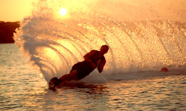 Waterskiing Just Before Sunset.